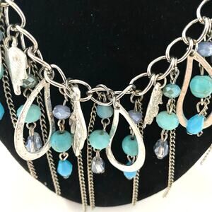 Youmi K. Glass Blue Howlite Bead 
Silver Tone Necklace Earrings Jewelry Set